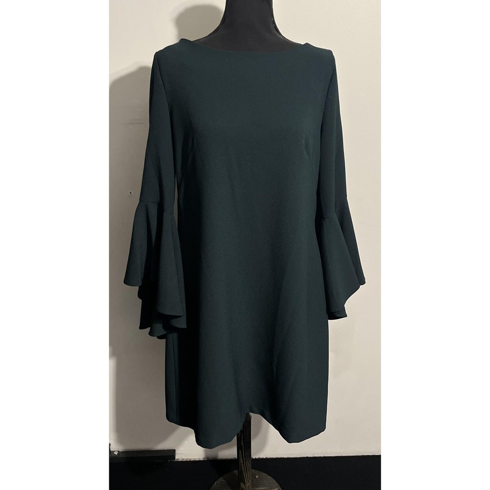 Eliza J Dress Womens 14 Green Bell Sleeve Shift Lined Cocktail Party Knee Length